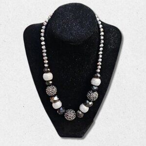 Alfani Faceted Necklace Crystal Studded Beads Lobster Clasp Silver Tone/Black OS